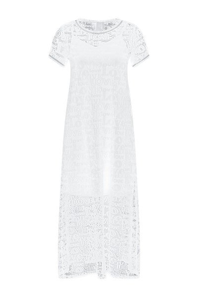 Long maxi dress made of high-quality lace with short sleeves and slip