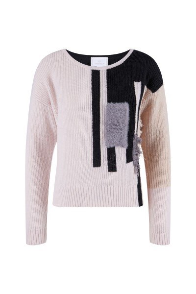 Detailed coarse knit sweater with intarsia pattern