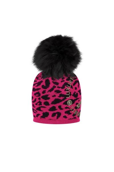 Jacquard knit hat with all-over leopard motif