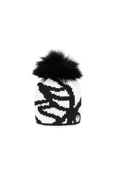 Chunky knit hat with real fur pompom