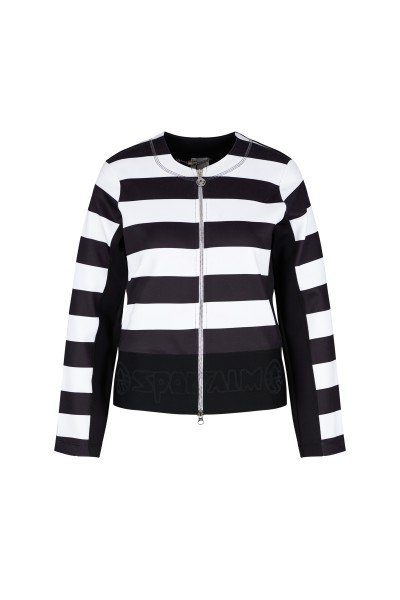 Fashionable sweat jacket with block stripes and generous transfer print on the back