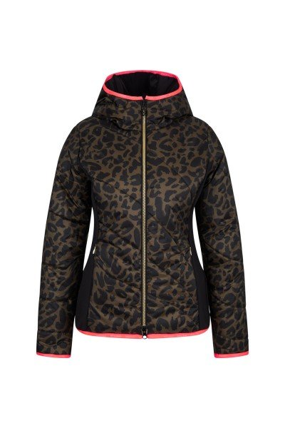 Padded outdoor jacket in printed nylon with generous hood