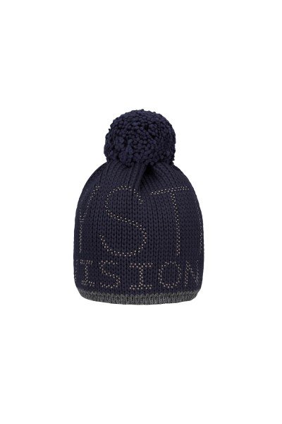 Chunky knit hat with rivet lettering