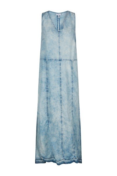 Long denim dress with trendy wash effects