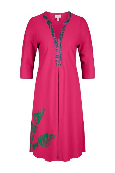 Waisted midi dress with large contrasting transfer on the front