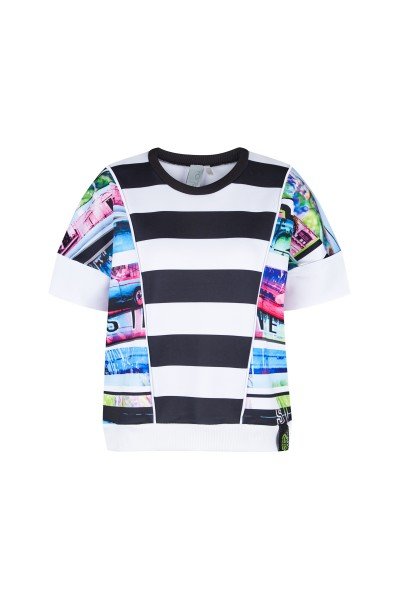 Oversize-Shirt mit breiten Blockstreifen und sommerlichen Kollektionsdrucken