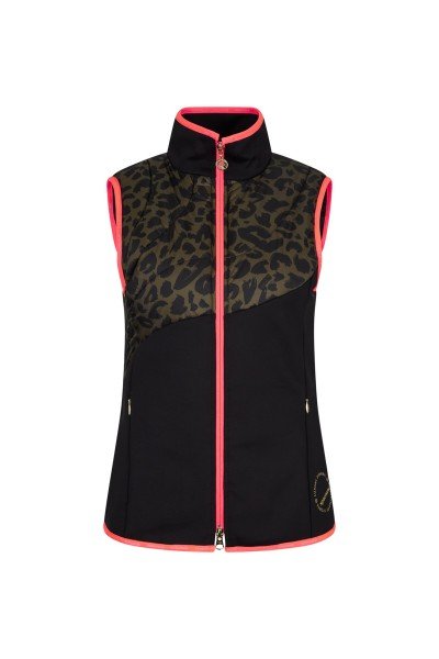 Padded waistcoat with fashionable leo print and trendy topstitching
