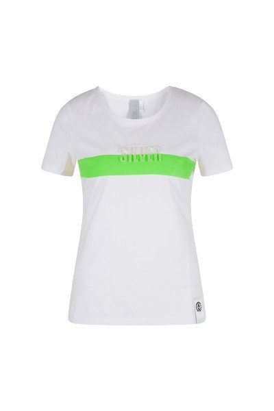 Short-sleeved T-shirt with transfer print and 3-D lettering