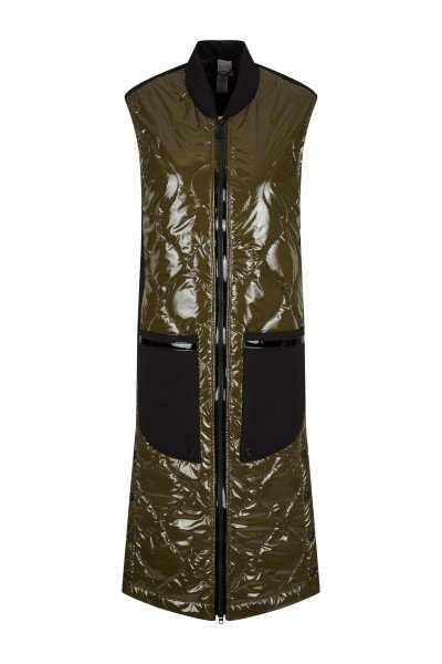 Fashionable long vest made of quilted fabric and a scuba product